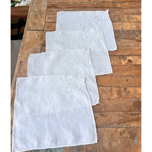 Vintage Napkin Set of 4 10 x 10.5" White Linen Embroidered Lace Corner Details